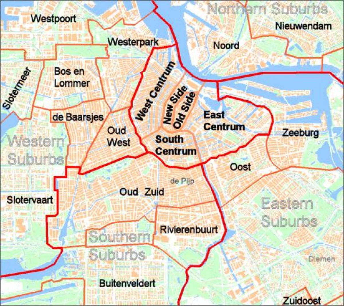 mappa della periferia di Amsterdam