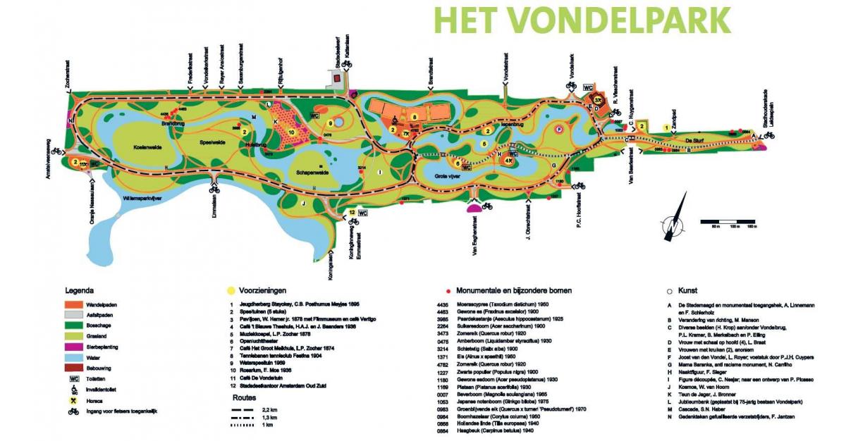 mappa di vondelpark di Amsterdam
