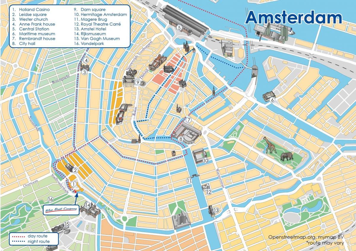mappa di Amsterdam canal boat percorso