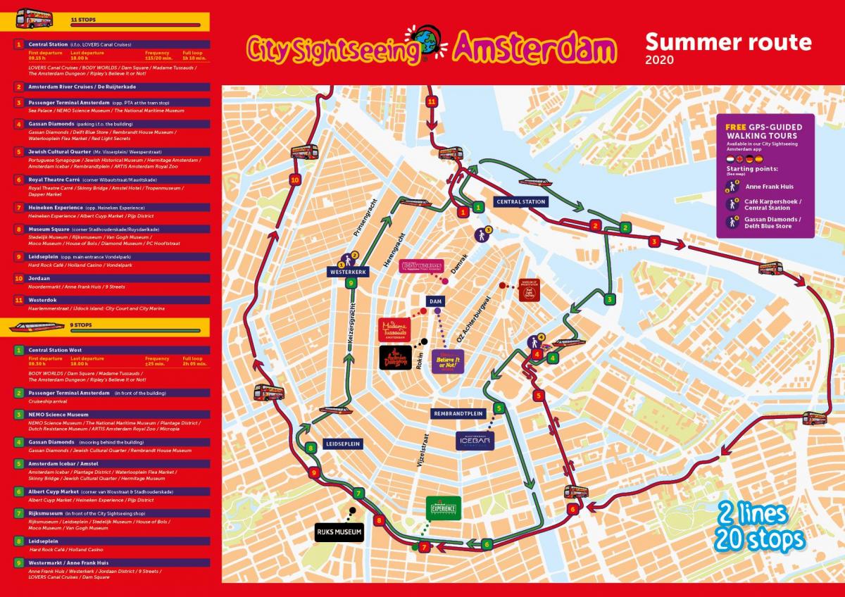 Amsterdam hop on hop off in barca sul canale mappa