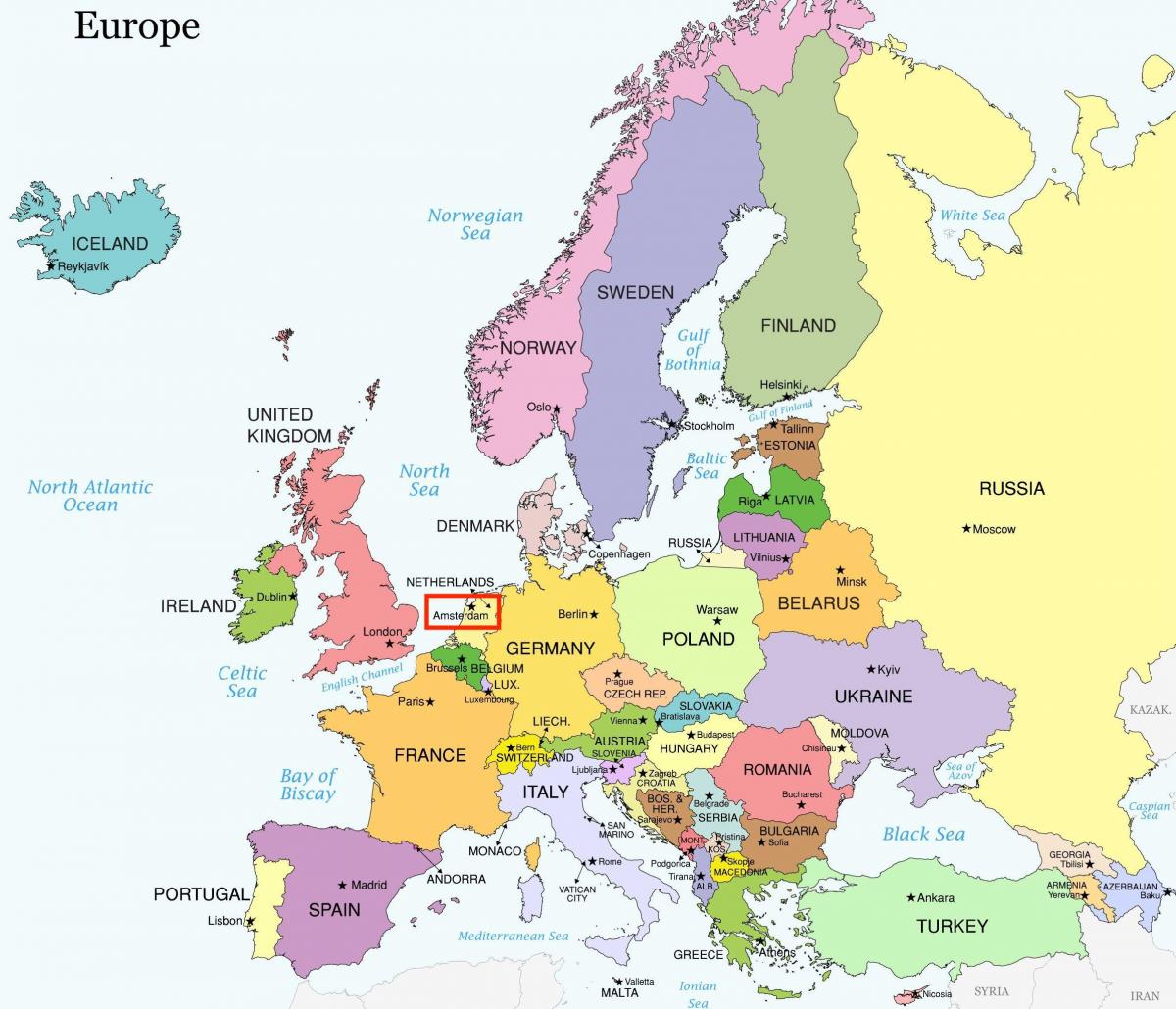 Amsterdam sulla mappa dell'europa