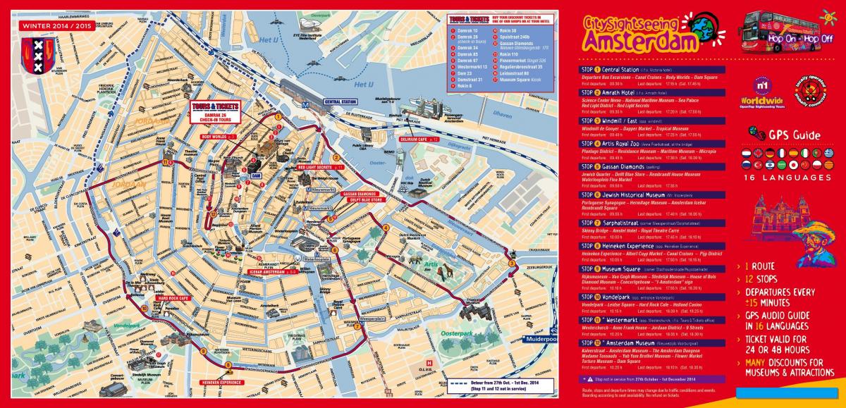 Amsterdam hop on hop off bus mappa