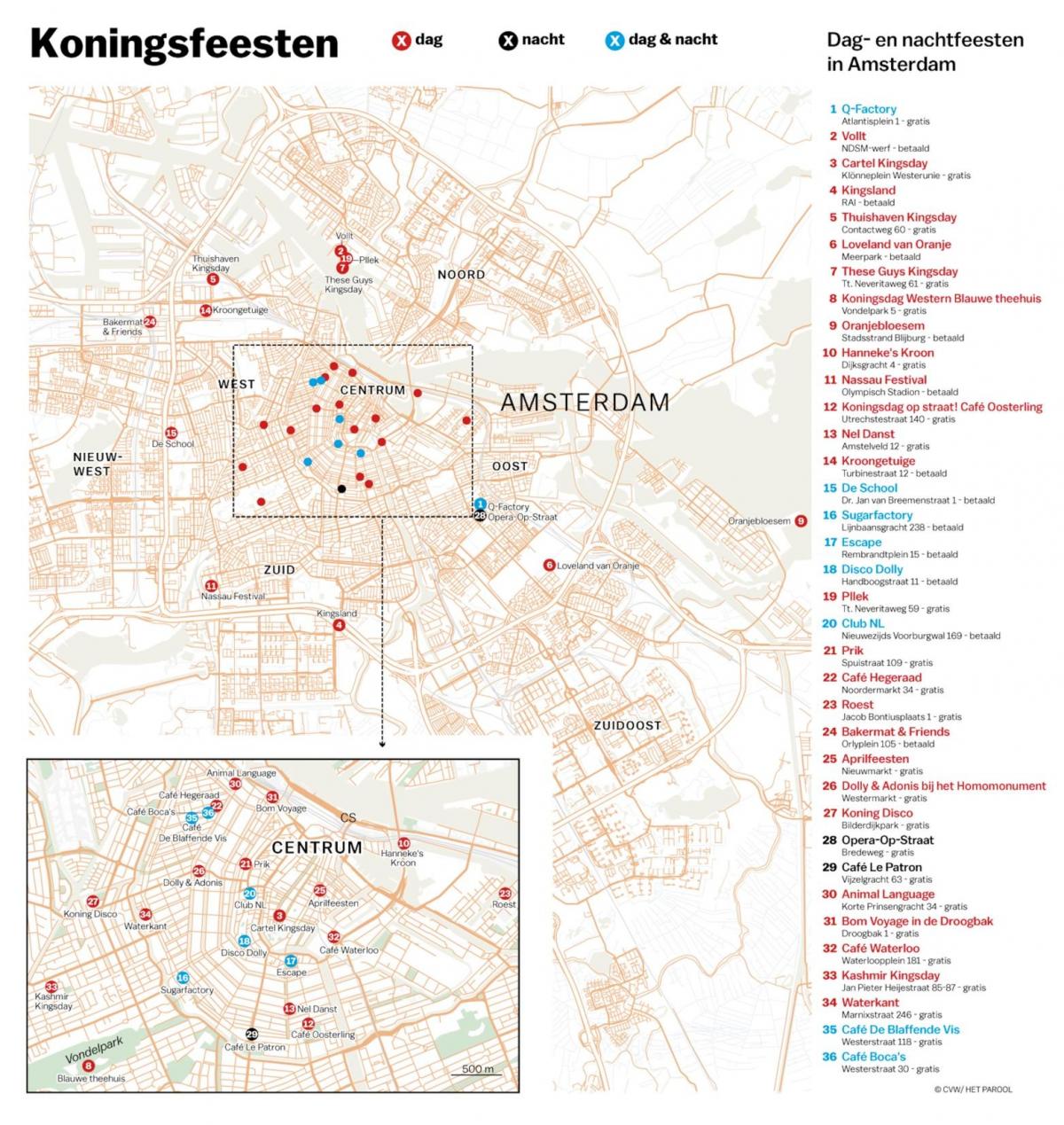 la mappa della vita notturna di Amsterdam