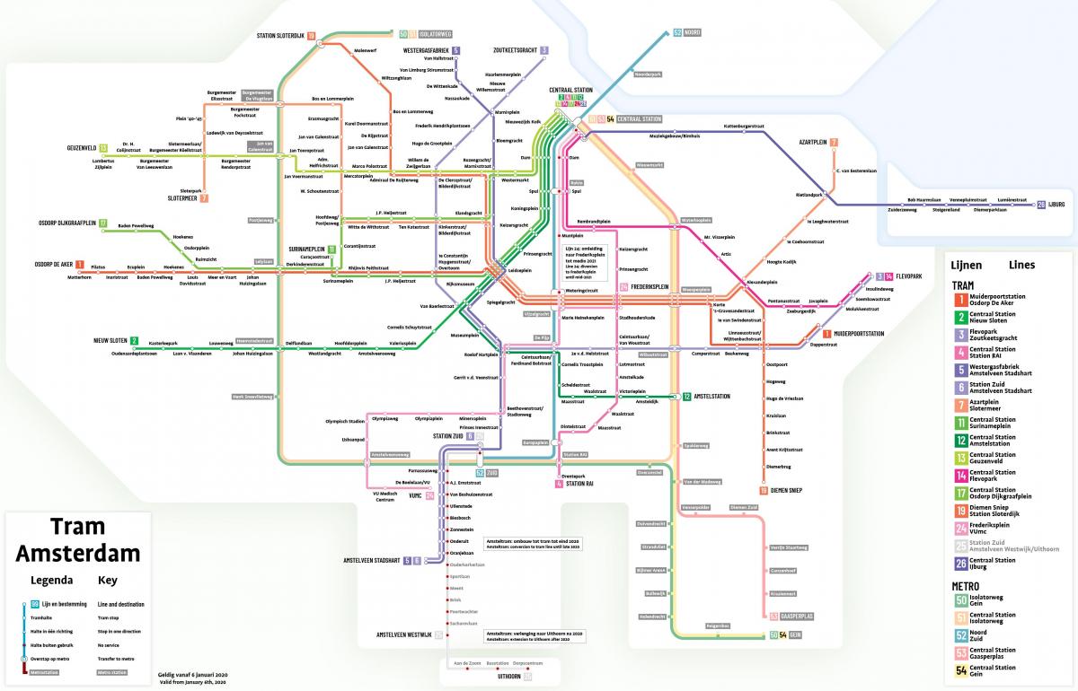 la mappa dei tram di Amsterdam